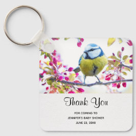  blauwe en gele vogel op een Branch Party Favor Sleutelhanger