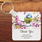 blauwe en gele vogel op een Branch Party Favor Sleutelhanger (Voorkant)