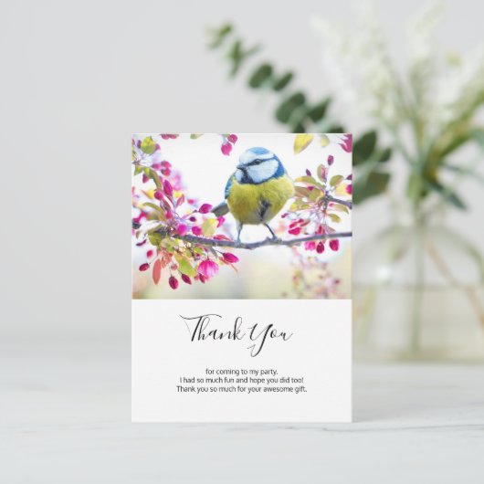 blauwe en gele vogel op een filiaal Dank u Briefkaart (Staand voorkant)