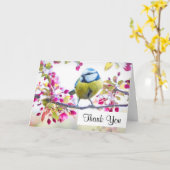 blauwe en gele vogel op een filiaal Dank u Kaart (Gele Bloem)