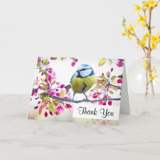  blauwe en gele vogel op een filiaal Dank u Kaart (Gele Bloem)