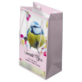 blauwe en gele vogel op een filiaal Dank u Klein Cadeauzakje (Achterkant Gekanteld)