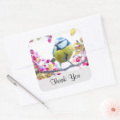 blauwe en gele vogel op een filiaal Dank u Vierkante Sticker (Envelop)