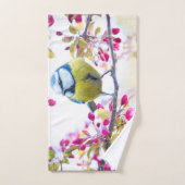 blauwe en gele vogel op een foto van de Tak Bad Handdoek (Handdoek)