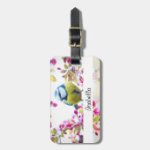 blauwe en gele vogel op een foto van de Tak Bagagelabel (Voorkant verticaal)