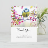  blauwe en gele vogel op een foto van de Tak Bedankkaart (Staand voorkant)