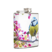 blauwe en gele vogel op een foto van de Tak Heupfles (Rechts)