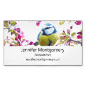  blauwe en gele vogel op een foto van de Tak Magnetisch Visitekaartje (Voorkant)