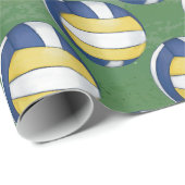 Blauwe en gele volleybalpatronen cadeaupapier (Rol Hoek)