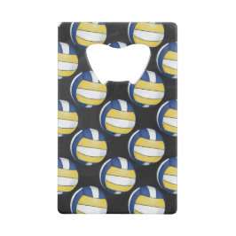 Blauwe en gele volleybalpatronen creditkaart flessenopener