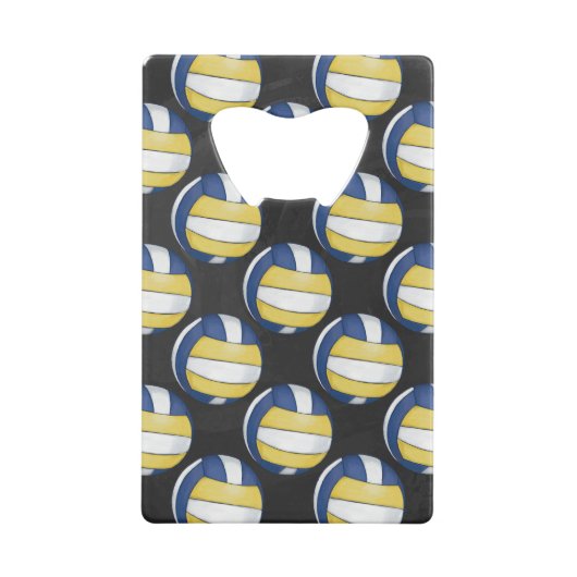 Blauwe en gele volleybalpatronen creditkaart flessenopener (Achterkant)