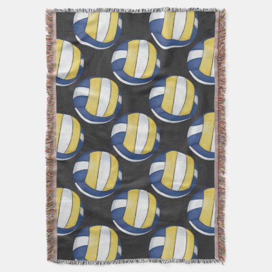 Blauwe en gele volleybalpatronen deken (Voorkant Verticaal)