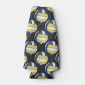 Blauwe en gele volleybalpatronen flesjeskoeler (Voorkant)