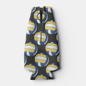 Blauwe en gele volleybalpatronen flesjeskoeler (Achterkant)