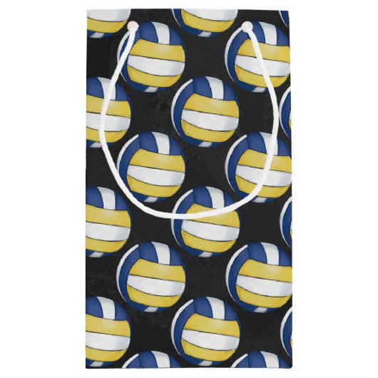 Blauwe en gele volleybalpatronen klein cadeauzakje (Achterkant)