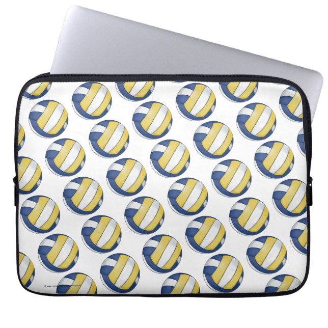Blauwe en gele volleybalpatronen laptop sleeve (Voorkant)