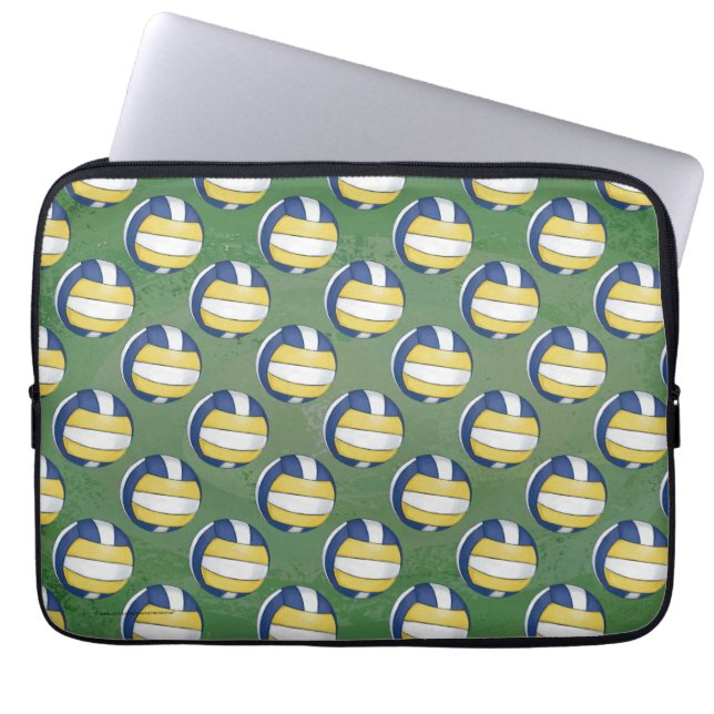 Blauwe en gele volleybalpatronen laptop sleeve (Voorkant)