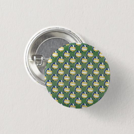 Blauwe en gele volleybalpatronen ronde button 3,2 cm (Voorkant /achterkant)