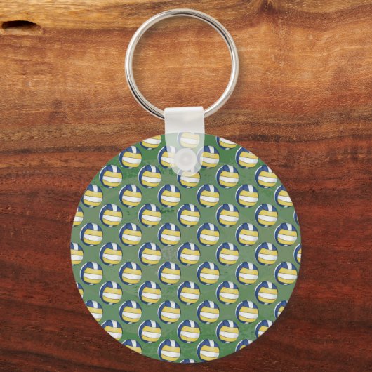 Blauwe en gele volleybalpatronen sleutelhanger (Voorkant)