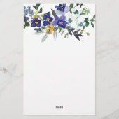 Blauwe en gele waterverf bloemen gepersonaliseerd briefpapier (Achterkant)