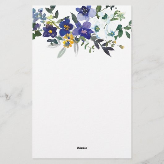 Blauwe en gele waterverf bloemen gepersonaliseerd briefpapier (Achterkant)