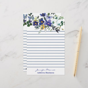 Blauwe en gele waterverf bloemen gepersonaliseerd briefpapier