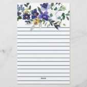 Blauwe en gele waterverf bloemen gepersonaliseerd briefpapier (Achterkant)