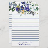 Blauwe en gele waterverf bloemen gepersonaliseerd briefpapier (Voorkant / Achterkant)