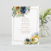 Blauwe en gele Waterverf Floral Wedding II Kaart (Staand voorkant)