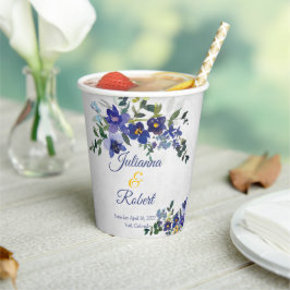 Blauwe en gele waterverf papieren bekers