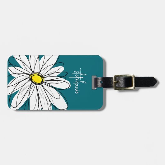 Blauwe en gele whimsical Daisy Custom Text Bagagelabel (Voorkant horizontaal)