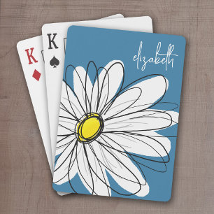 Blauwe en gele whimsical Daisy Custom Text Pokerkaarten