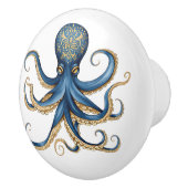 Blauwe en Gele Whimsical Octopus Cabinet Lade Keramische Knop (Rechts)
