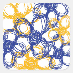 Blauwe en gele Wild Flowers Envelope Seal Vierkante Sticker