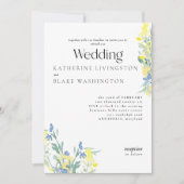 Blauwe en gele wilde bloem kleurrijk huwelijk kaart (Voorkant)