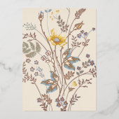 Blauwe en gele wilde bloemen blanco   folie uitnodiging (Voorkant)