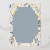 Blauwe en gele wilde bloemen blanco   folie uitnodiging (Achterkant)