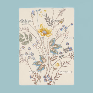 Blauwe en gele wilde bloemen blanco   folie uitnodiging