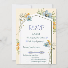 Blauwe En Gele Wilde Bloemen Geometrische RSVP Kaa Kaart