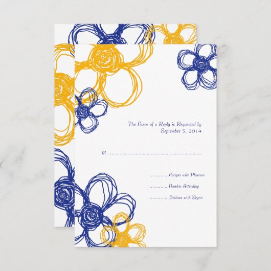 Blauwe en gele wilde bloemen RSVP (Voorkant / Achterkant)