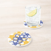 Blauwe en gele wilde bloemen zandsteen onderzetter (Zijkant)