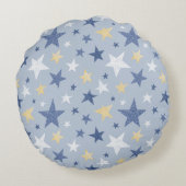 Blauwe en gele wintersterren gepersonaliseerd mono rond kussen (Achterkant)