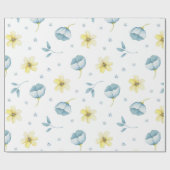 Blauwe en gele zachte waterverf florale baby showe cadeaupapier (Vlak)