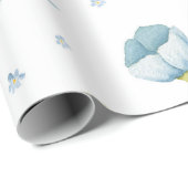 Blauwe en gele zachte waterverf florale baby showe cadeaupapier (Rol Hoek)