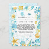 Blauwe en gele Zee Leven Verminderde bruiloft gast Aankondiging (Voorkant / Achterkant)