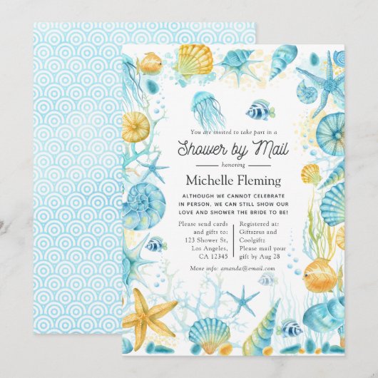 Blauwe en gele Zee Life Shower per mail Kaart (Voorkant / Achterkant)