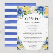 Blauwe en Gele Zomerbloemen Bruiloft Menu (Voorkant / Achterkant)