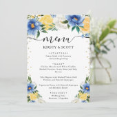 Blauwe en Gele Zomerbloemen Bruiloft Menu (Staand voorkant)