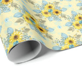 Blauwe en gele zonnebloem arrangement cadeaupapier (Rol Hoek)