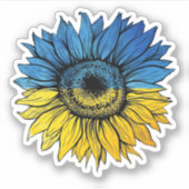Blauwe en gele zonnebloem in Oekraïense stijl Sticker (Voorkant)